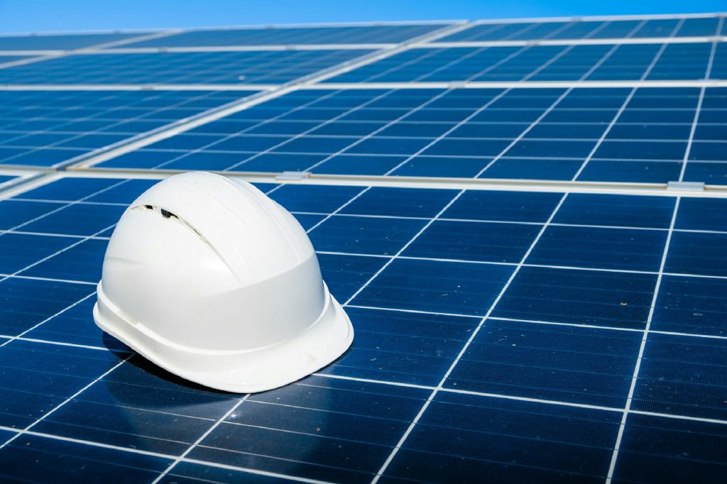 Safety helmet on solar panels